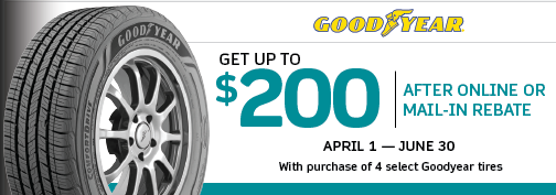 Goodyear 4 Tire up to $200 PrePaid Visa Card Mail in Rebate 4/1/2024 through 6/30/2024